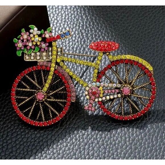 🚲 NEW multicolored sparkling crystal bicycle brooch 🚲 - Picture 4 of 5
